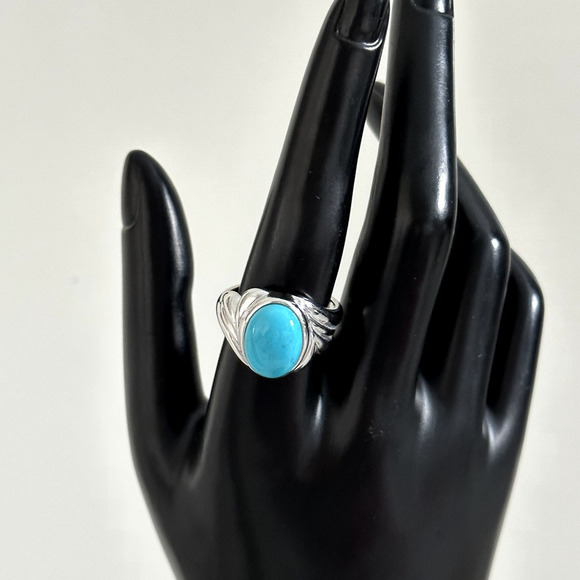 925 Sterling Silver JS Designer Large Oval Turquoise Band Ring Size 10 - Picture 11 of 13
